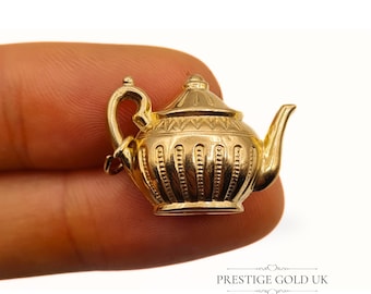 Vintage Gold Teekanne Charme - Gold Teekanne Schmuck Anhänger - 9 Karat Gold vollständig britischer Hersteller