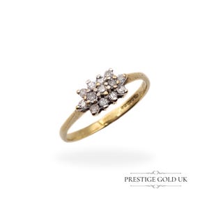 Vintage 9ct Gold Diamond Cluster Ring, Fully Hallmarked Birmingham 1986, UK I 1/2 US 4 3/4 Euro 48, Elegant 9k Ring with Sparkling Diamonds