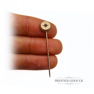 Antique Round Gold Diamond Stick Pin 9ct - Ornate Ladies Gold Dia Hat Pin - Dainty Diamond Stick Pin - Antique Hat Pin - 4.8cm Long