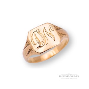 Small 9ct Gold Engraved Signet Ring, Monogrammed “DN”, Birmingham 1976 Hallmark, UK L US 5 3/4  Tiny Pinky Ring With Rectangular Face