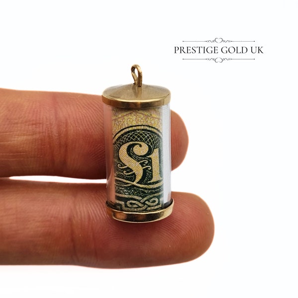 Vintage Gold Emergency Money Charm -  9ct Gold Money Tube Charm - Mid Century Gold Jewellery Pendant - Fully English Hallmarked