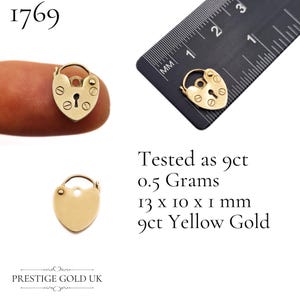 Tiny Gold Heart Padlock Pendants 9ct - Gold Charm Bracelet Padlocks - Small 9ct British -English  Gold Valentines  Jewellery Gift