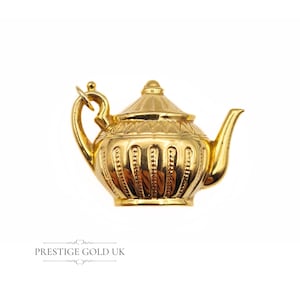Vintage Gold Tea Pot Charm -  1960s  Gold Teapot Jewellery Pendant -  9ct Gold Fully British Hallmarked