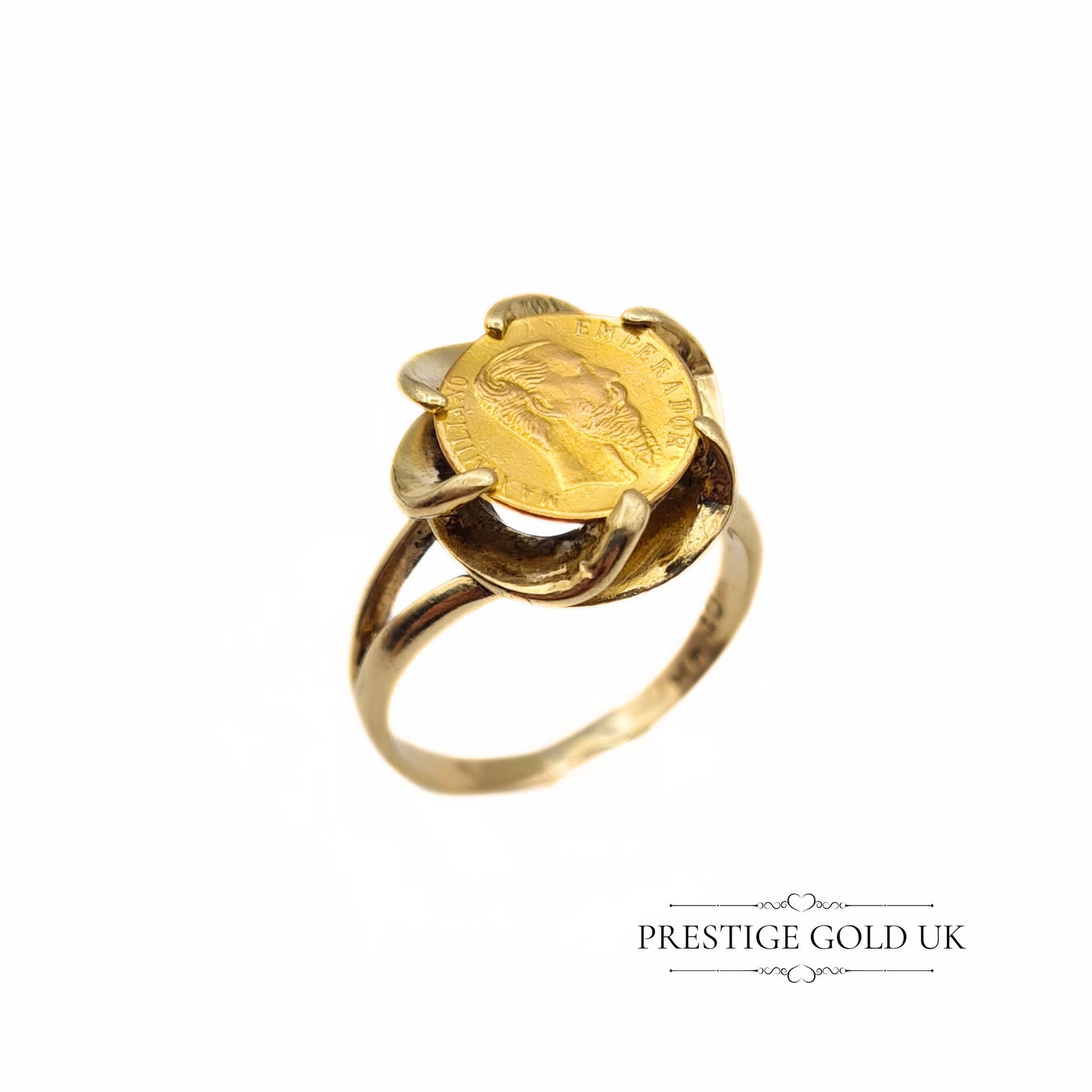 9ct Gold Coin Ring, Maximilian Mexican Emperor Token, UK L 1/2 US 6 ...
