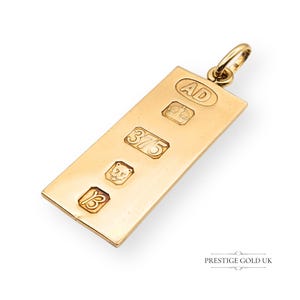 9ct Gold Ingot Pendant, London Hallmarked 1976, Fully Hallmarked Solid Bar, 9.0g Heavy Pendant, Statement Gold Gift, British Gold Pendant