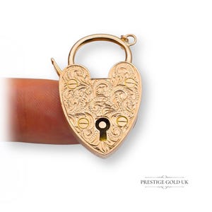 Huge Antique 9ct Rose Gold Heart Padlock,  Large Ornately Engraved Antique Charm Heavy 6.0g Floral Scroll Design Hand Engraved Pendant