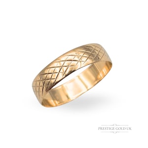 Alliance en or 9 carats hachuré, poinçon B.Bros London 2000, 5 mm de large, UK W US 11, bague légère millénaire intemporelle