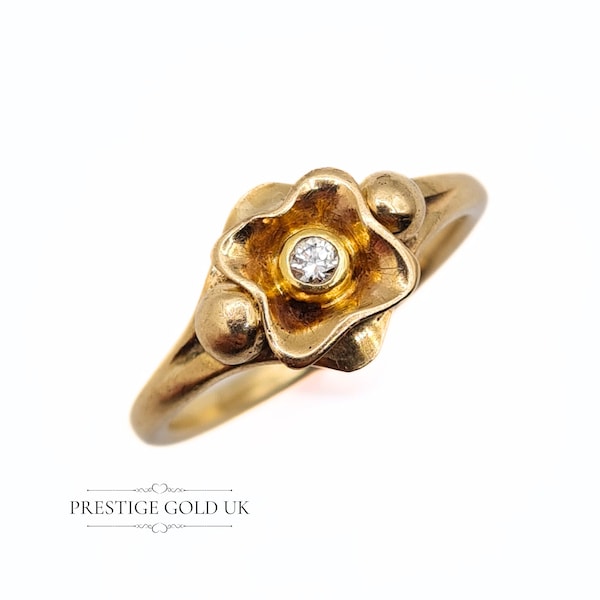 Gold Rose Ring 9ct -1980's Ladies Gold Floral Ring - Vintage Gold  Ring - Pretty Gold Flower Ring - Size UK M ,  US 6 1/4,  Euro 52.5