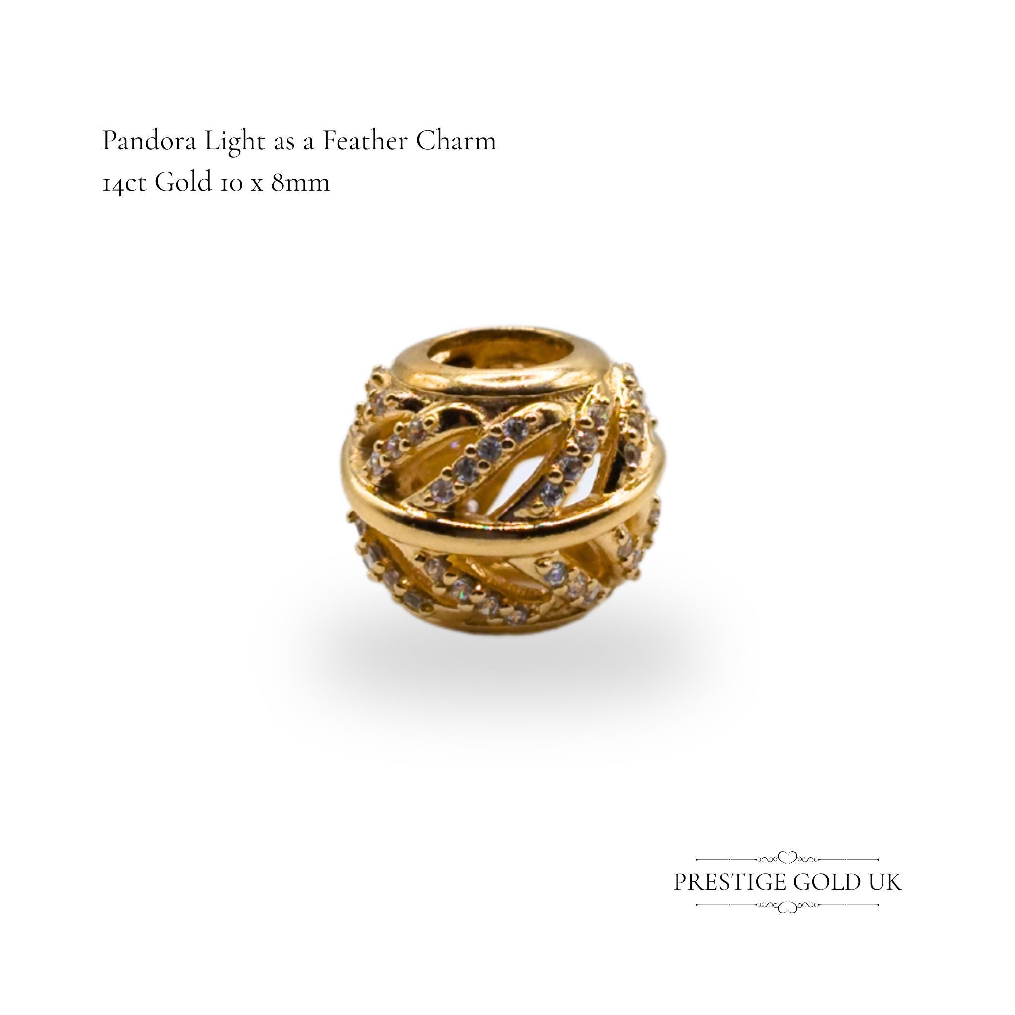 Radiant Hearts G585 Ale Authentic Pandora 14ct Gold Feather Charm
