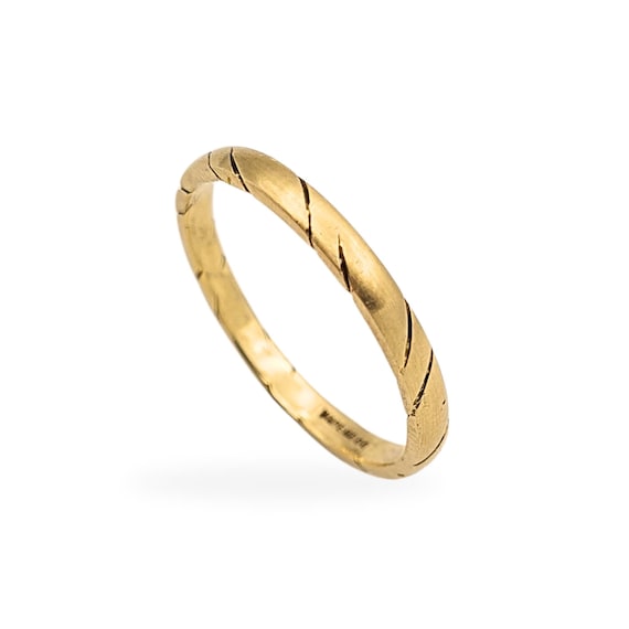 9ct Gold Stacking Ring, Narrow Bark Pattern Band,… - image 1