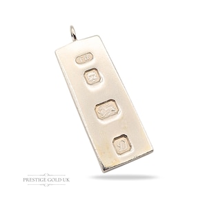 925 Sterling Silver Large Ingot Pendant, London Hallmark 1978 Heavy 30g Smooth Edges Classic Vintage Charm
