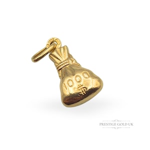Ciondolo portafortuna vintage in oro 9 carati da 1000 dollari, borsa portaoggetti in oro cavo, alta 18 mm, regalo portafortuna divertente, borsa d'oro