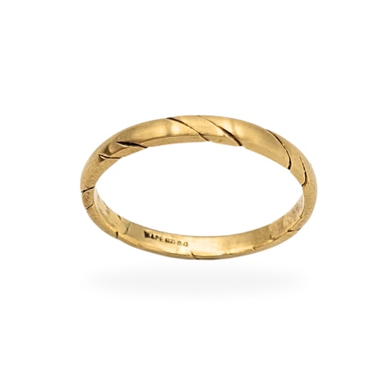 9ct Gold Stacking Ring, Narrow Bark Pattern Band,… - image 5