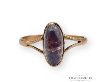 Antique 9ct Rose Gold Quartz Ring, Set With Oval Cabochon Gem Stone & Split Shoulders, Well Worn Loved Ring  Size UK U - US 9 3/4