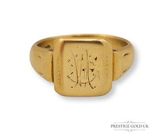 Large Gold Signet Ring 9ct - Gents Engraved Signet With Initials