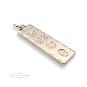 925 Sterling Silver Large Ingot Pendant, Birmingham 1977 Hallmark, 14 grams, Faceted Edge Vintage Silver Charm
