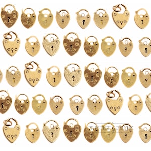 Tiny Gold Heart Padlock Pendants 9ct - Gold Charm Bracelet Padlocks - Small 9ct British -English  Gold Valentines  Jewellery Gift
