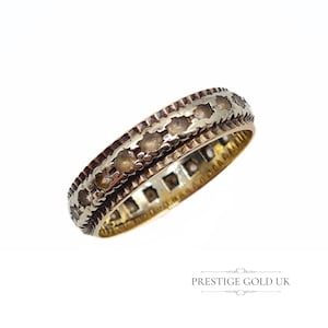 Vintage geel- en witgouden Spinel Eternity-ring - witte stenen Spinel gefacetteerde band - 5 mm breed - maat UK P - VS 7 3/4 euro 56