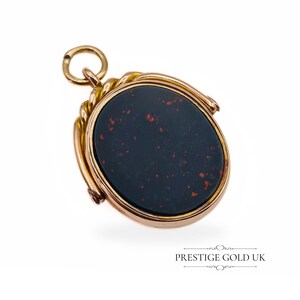 1800s&#39; Rose Gold Antique Fob 9ct - Victorian Spinning Fob - Bloodstone Carnelian Rotating - Fully English British Hallmarked Victorian Fob