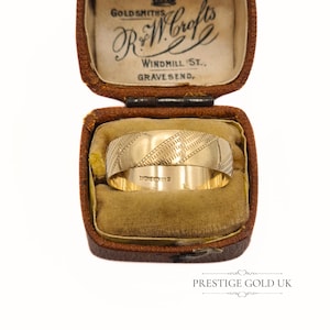 Vintage Gold Patterned Ring 9ct - Patterned Engraved Band - 6 mm Wide - Size UK V US 10 3/4 Euro 64 6mm Wide  Fully English Hallmarked