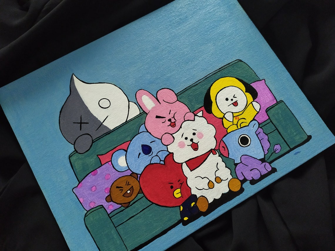 BT21 Group Painting BTS Celebration Canvas Painting BT21 Etsy