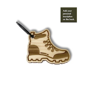Personalised Wood Hiking Boot Key Ring - Custom Engraved Outdoor Adventure Gift