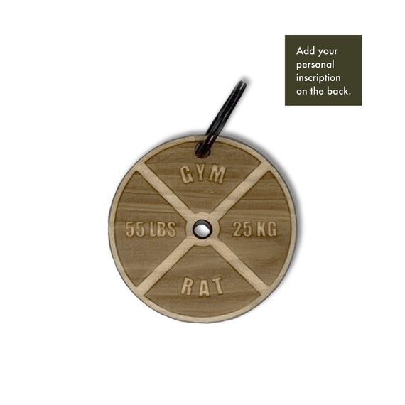 Personalised Gym Plate Key Ring, Thick and Durable Wooden Spruce