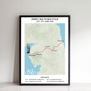 Personalisierte Sea to Sea/Coast to Coast Cycle Touring Bike Packing Travel Poster Print