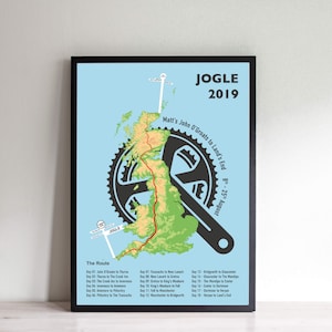 Personalisierte LEJOG / JOGLE Route Map Fahrradtour, End-to-End, Reiseplakatdruck