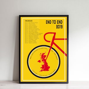 パーソナライズされた LEJOG/JOGLE サイクル ツーリング、エンド ツー エンド、旅行ポスター プリント
