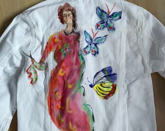Hand Painted Butterfly Jean Jacket