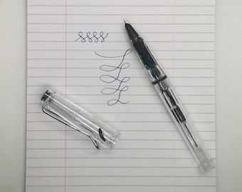 Gold nib, Clear Demonstrator Fine Iridium tipped gold nib fountain pen for Calligraphy, Signatures, Journaling. Transparent ink pen