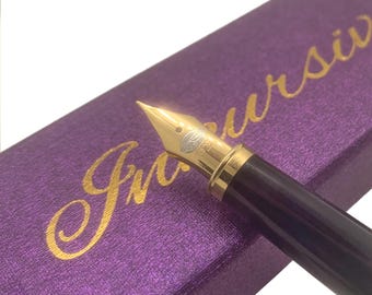 Vintage Metal-body Rare Fountain Pen with Gilt Nib. Gold plated soft nib