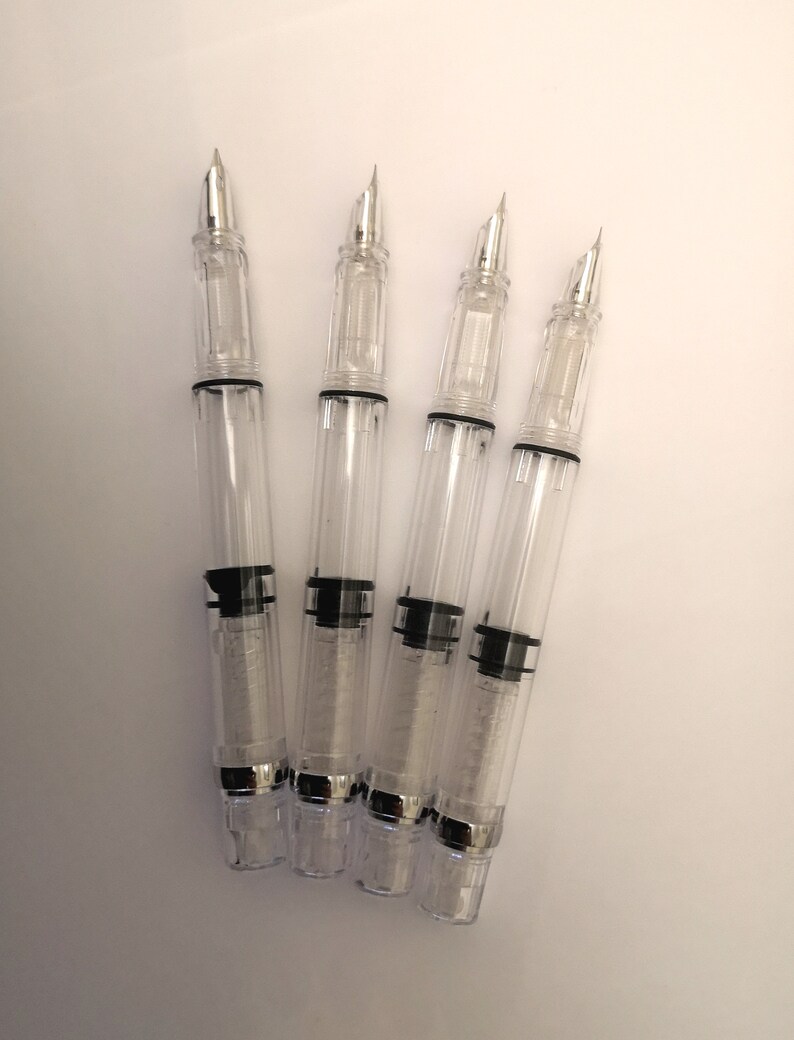 Manga Fountain Pen with Semi Flexible Maru nib mapping pen. Transparent Demonstrator. Large Capacity Piston filled dip pen alternative Set of 4