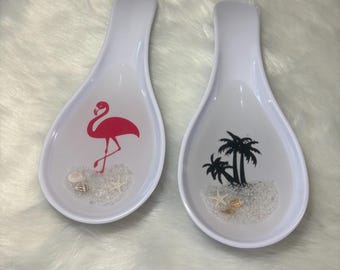 Palm tree spoon rest/flamingo spoon rest/kitchen accents