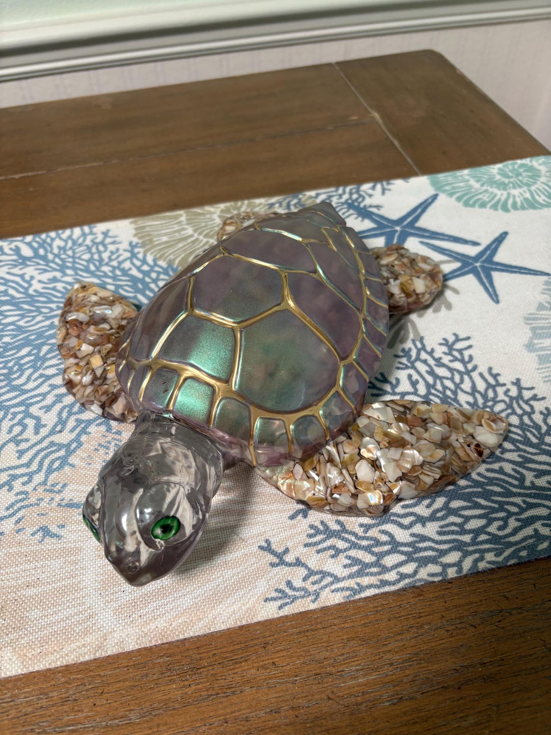 Turtle Light Up Shell Giant Coastal Sea Turtle: Light up Blue and Gold Resin Turtle With ...