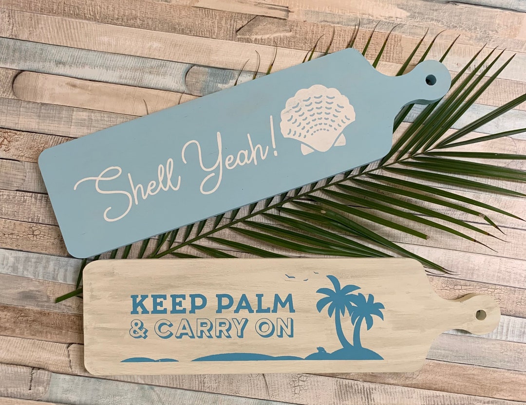 Reversible Beach Sign: Shell Yeah / Keep Palm Coastal Decor - Etsy