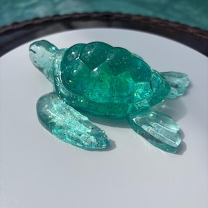 Turtle decor/green sparkle turtle/coastal resin turtle