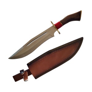 Custom Handmade Full Brass Guard Hunting Bowie Knife With Leather Sheath
