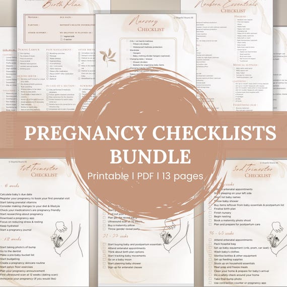 Printable Pregnancy Checklists Bundle | Minimal | Digital | Editable | To do lists | Baby checklist | Hospital bag checklist | New Mom
