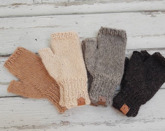 Alpaca hand knitted hand warmers / Hand knitted mittens / winter accessories/ 100% soft alpaca / fingerless mittens