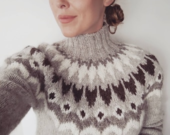 RTS Fair Isle Hand-Knitted Icelandic Wool Turtleneck Winter Sweater