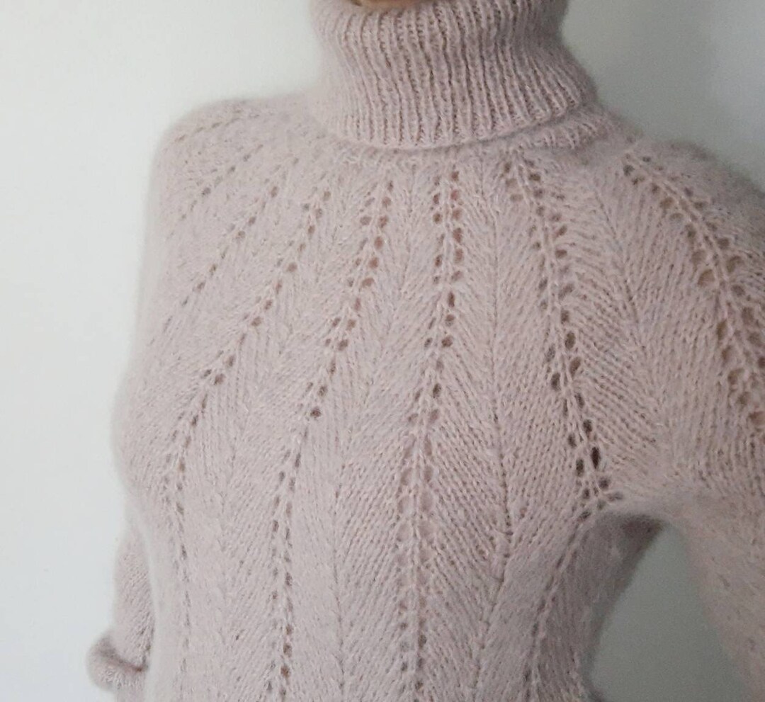 RTS Lace Knit Pattern Women Delicate Turtleneck Sweater / Mohair Alpaca ...