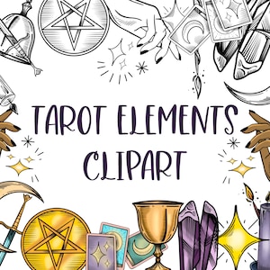 Imágenes Prediseñadas de Elementos del Tarot. 10 elementos en versiones en blanco y negro y en color.