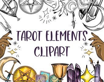 Tarot Elements Clipart. 10 elements in black and white and colored versions.