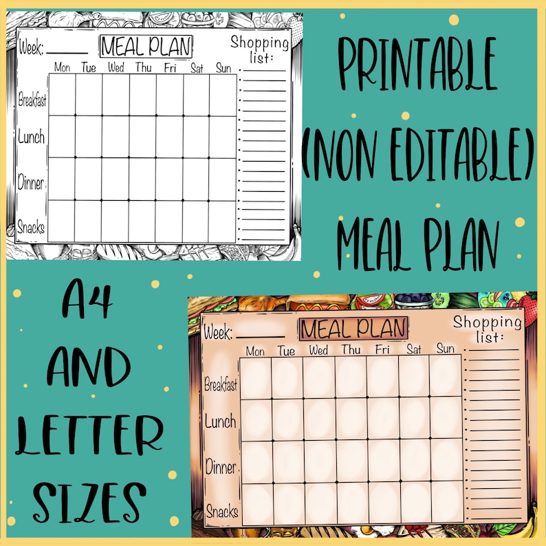 Printable Weekly Meal Plan Sheet, A4 Letter Size (PDF & JPG) - Etsy