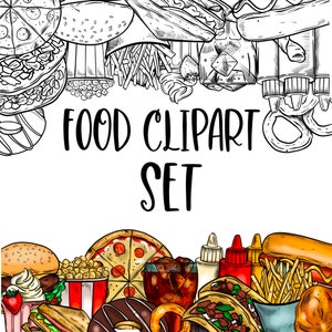 Food elements Clipart. Digital Download. Colored and Black and White Lineart.