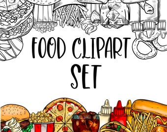 Food elements Clipart. Digital Download. Colored and Black and White Lineart.