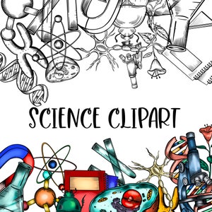 Science elements Clipart. Digital Download. Colored and Black and White Lineart.