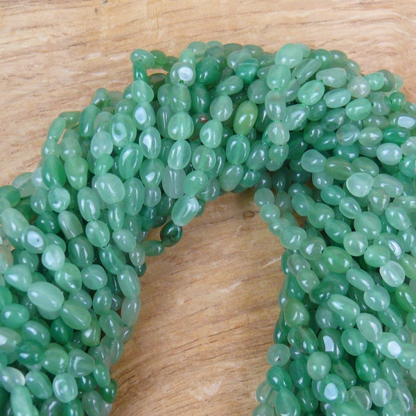 Green Aventurine Nugget Bead Strand || 6-8mm